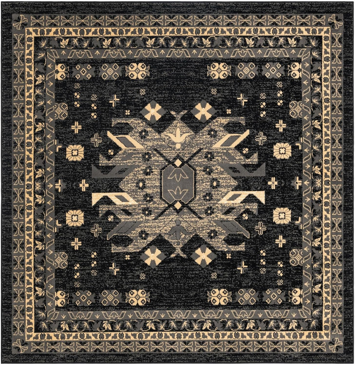 Black‑Gray Tribal Rug
